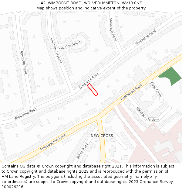 42, WIMBORNE ROAD, WOLVERHAMPTON, WV10 0NS: Location map and indicative extent of plot