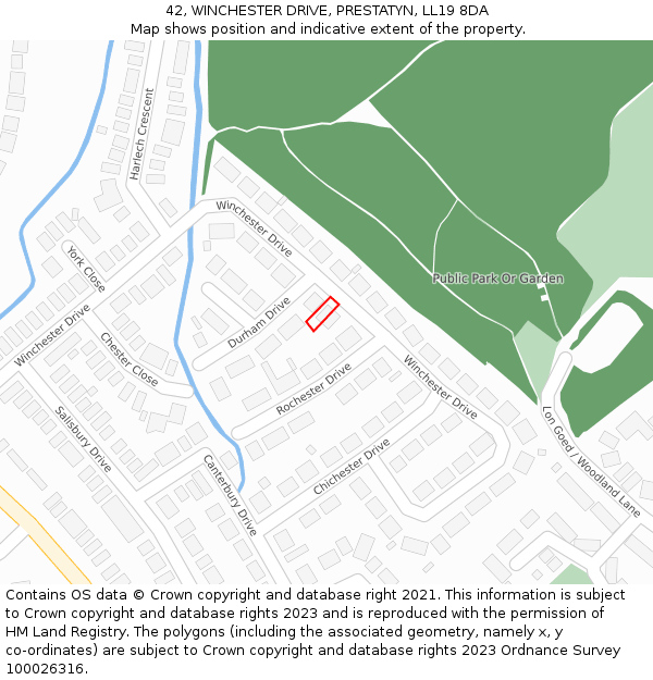 42, WINCHESTER DRIVE, PRESTATYN, LL19 8DA: Location map and indicative extent of plot