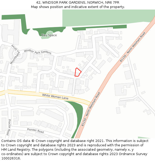 42, WINDSOR PARK GARDENS, NORWICH, NR6 7PR: Location map and indicative extent of plot