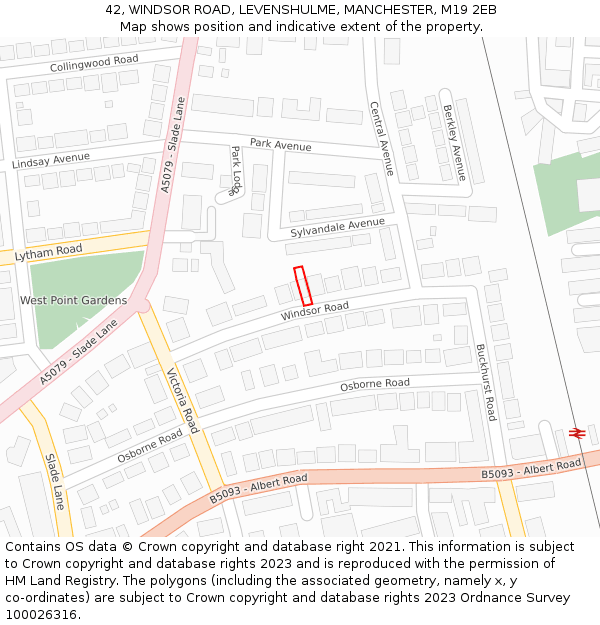 42, WINDSOR ROAD, LEVENSHULME, MANCHESTER, M19 2EB: Location map and indicative extent of plot