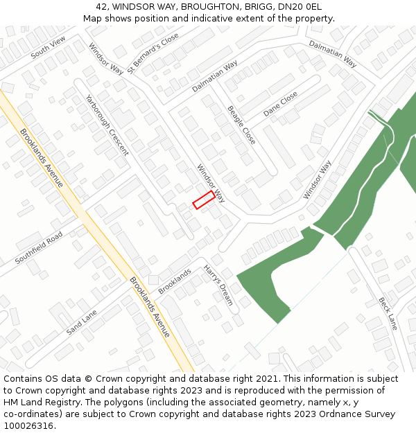 42, WINDSOR WAY, BROUGHTON, BRIGG, DN20 0EL: Location map and indicative extent of plot