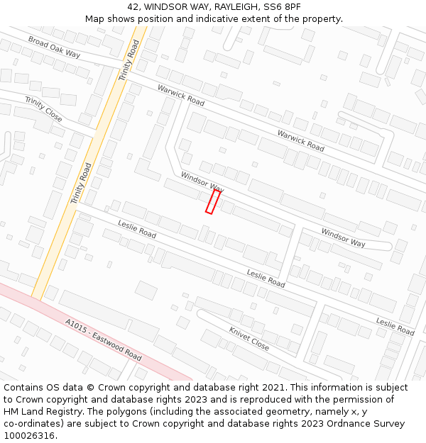 42, WINDSOR WAY, RAYLEIGH, SS6 8PF: Location map and indicative extent of plot