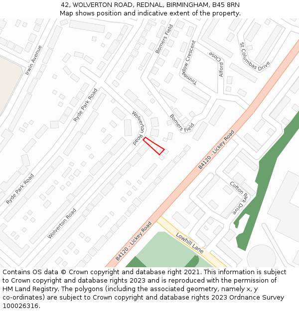 42, WOLVERTON ROAD, REDNAL, BIRMINGHAM, B45 8RN: Location map and indicative extent of plot