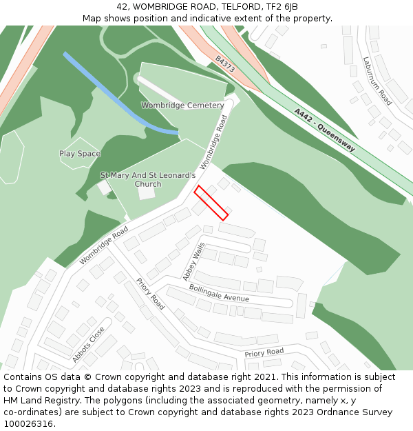 42, WOMBRIDGE ROAD, TELFORD, TF2 6JB: Location map and indicative extent of plot