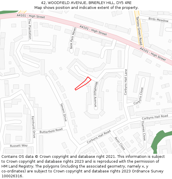 42, WOODFIELD AVENUE, BRIERLEY HILL, DY5 4RE: Location map and indicative extent of plot