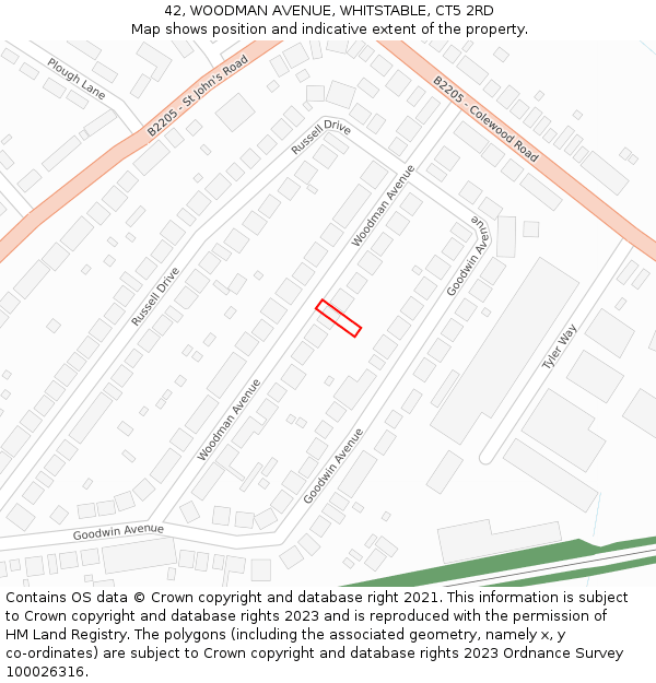 42, WOODMAN AVENUE, WHITSTABLE, CT5 2RD: Location map and indicative extent of plot