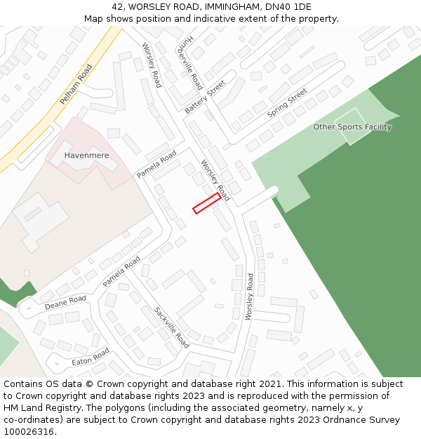 42, WORSLEY ROAD, IMMINGHAM, DN40 1DE: Location map and indicative extent of plot