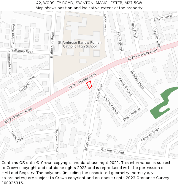 42, WORSLEY ROAD, SWINTON, MANCHESTER, M27 5SW: Location map and indicative extent of plot