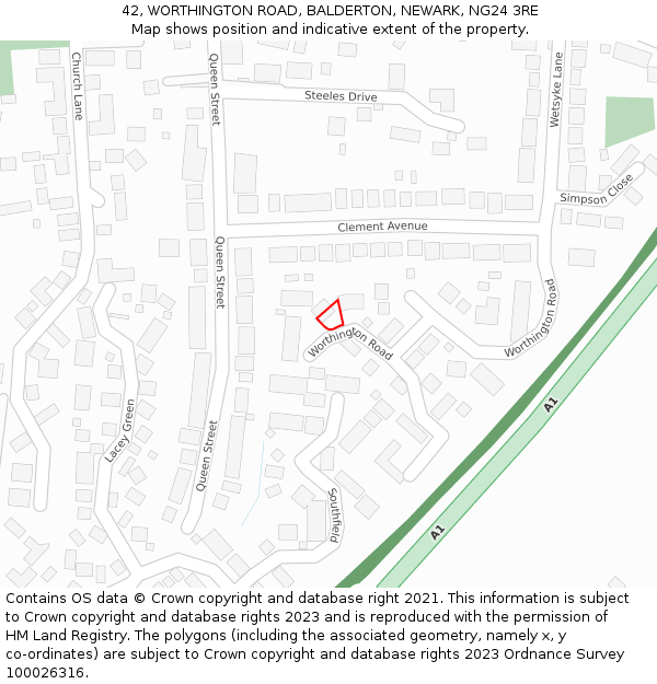 42, WORTHINGTON ROAD, BALDERTON, NEWARK, NG24 3RE: Location map and indicative extent of plot