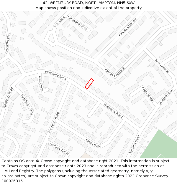 42, WRENBURY ROAD, NORTHAMPTON, NN5 6XW: Location map and indicative extent of plot