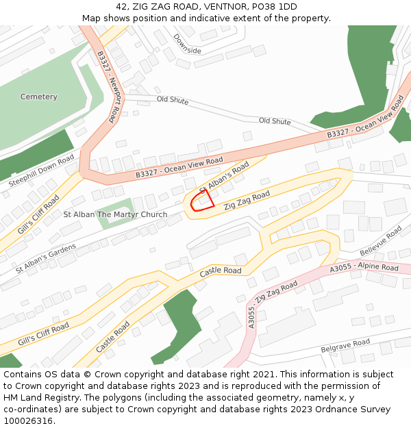 42, ZIG ZAG ROAD, VENTNOR, PO38 1DD: Location map and indicative extent of plot