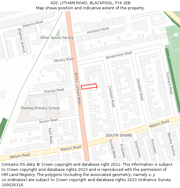 420, LYTHAM ROAD, BLACKPOOL, FY4 1EB: Location map and indicative extent of plot