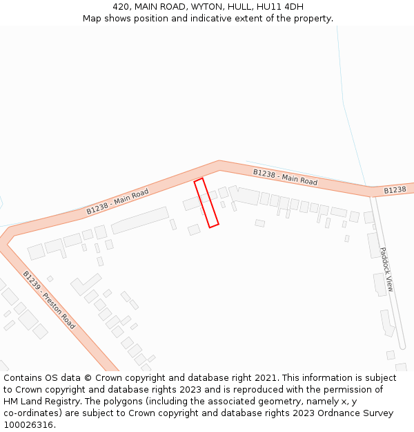 420, MAIN ROAD, WYTON, HULL, HU11 4DH: Location map and indicative extent of plot