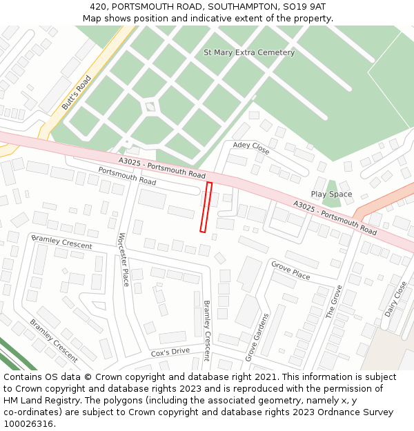 420, PORTSMOUTH ROAD, SOUTHAMPTON, SO19 9AT: Location map and indicative extent of plot