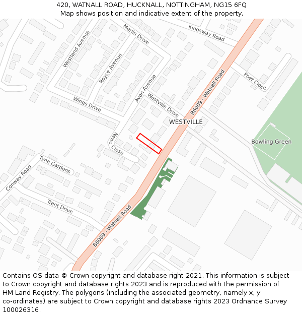 420, WATNALL ROAD, HUCKNALL, NOTTINGHAM, NG15 6FQ: Location map and indicative extent of plot