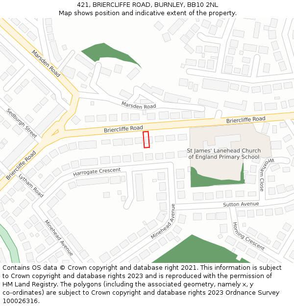 421, BRIERCLIFFE ROAD, BURNLEY, BB10 2NL: Location map and indicative extent of plot