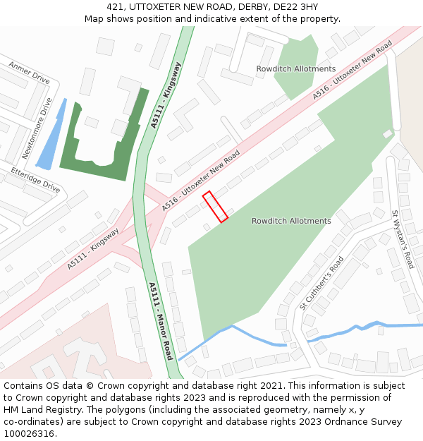 421, UTTOXETER NEW ROAD, DERBY, DE22 3HY: Location map and indicative extent of plot