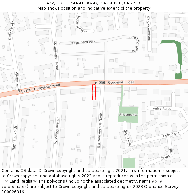 422, COGGESHALL ROAD, BRAINTREE, CM7 9EG: Location map and indicative extent of plot