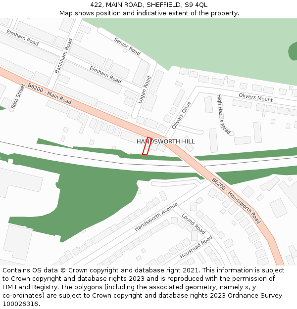 422, MAIN ROAD, SHEFFIELD, S9 4QL: Location map and indicative extent of plot