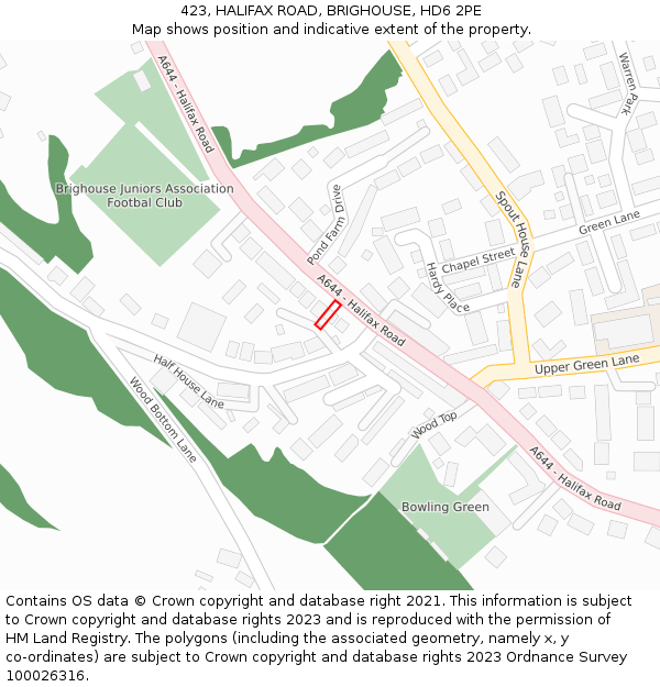 423, HALIFAX ROAD, BRIGHOUSE, HD6 2PE: Location map and indicative extent of plot