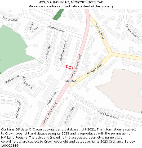 423, MALPAS ROAD, NEWPORT, NP20 6WD: Location map and indicative extent of plot