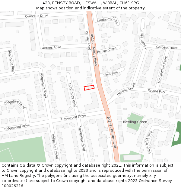 423, PENSBY ROAD, HESWALL, WIRRAL, CH61 9PG: Location map and indicative extent of plot