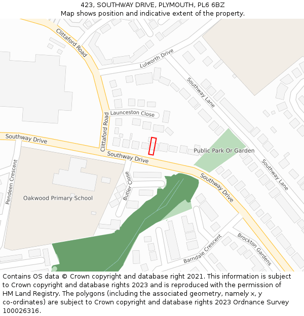 423, SOUTHWAY DRIVE, PLYMOUTH, PL6 6BZ: Location map and indicative extent of plot