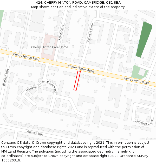 424, CHERRY HINTON ROAD, CAMBRIDGE, CB1 8BA: Location map and indicative extent of plot