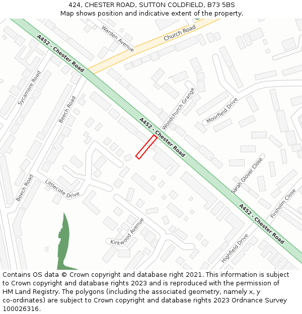 424, CHESTER ROAD, SUTTON COLDFIELD, B73 5BS: Location map and indicative extent of plot