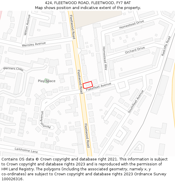 424, FLEETWOOD ROAD, FLEETWOOD, FY7 8AT: Location map and indicative extent of plot