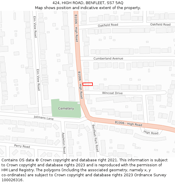 424, HIGH ROAD, BENFLEET, SS7 5AQ: Location map and indicative extent of plot