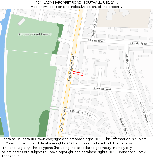 424, LADY MARGARET ROAD, SOUTHALL, UB1 2NN: Location map and indicative extent of plot