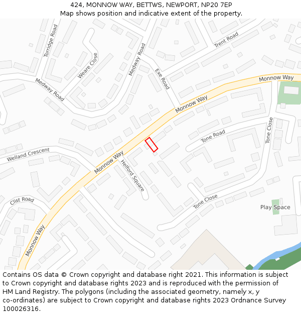 424, MONNOW WAY, BETTWS, NEWPORT, NP20 7EP: Location map and indicative extent of plot