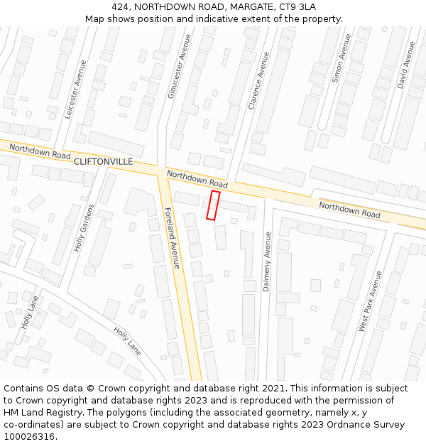 424, NORTHDOWN ROAD, MARGATE, CT9 3LA: Location map and indicative extent of plot