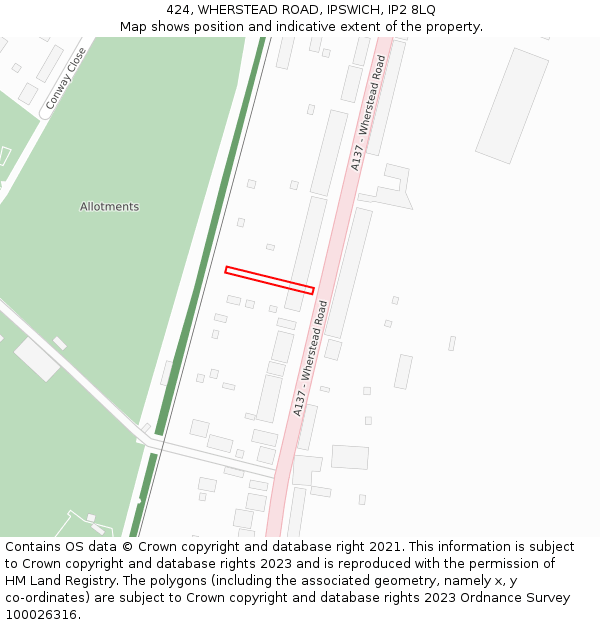 424, WHERSTEAD ROAD, IPSWICH, IP2 8LQ: Location map and indicative extent of plot