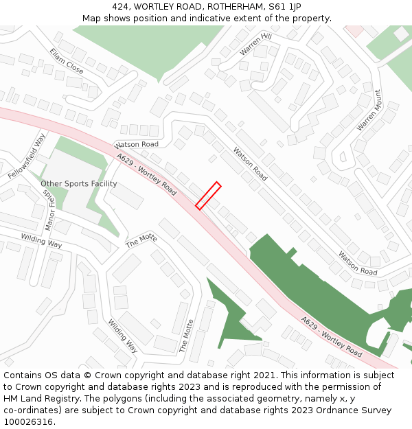 424, WORTLEY ROAD, ROTHERHAM, S61 1JP: Location map and indicative extent of plot