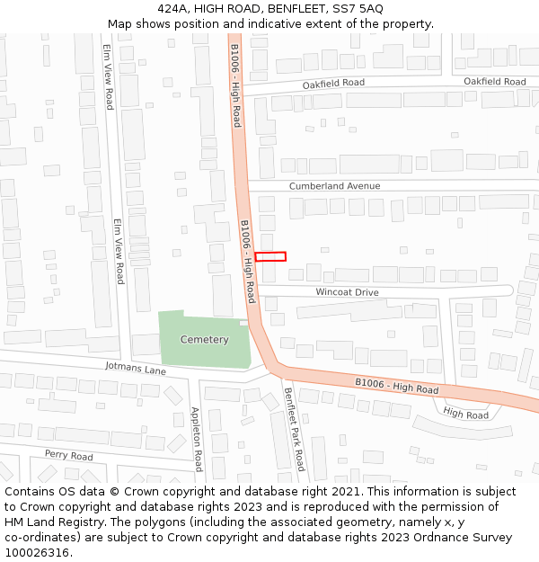 424A, HIGH ROAD, BENFLEET, SS7 5AQ: Location map and indicative extent of plot