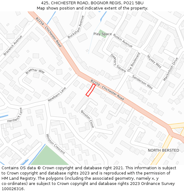 425, CHICHESTER ROAD, BOGNOR REGIS, PO21 5BU: Location map and indicative extent of plot