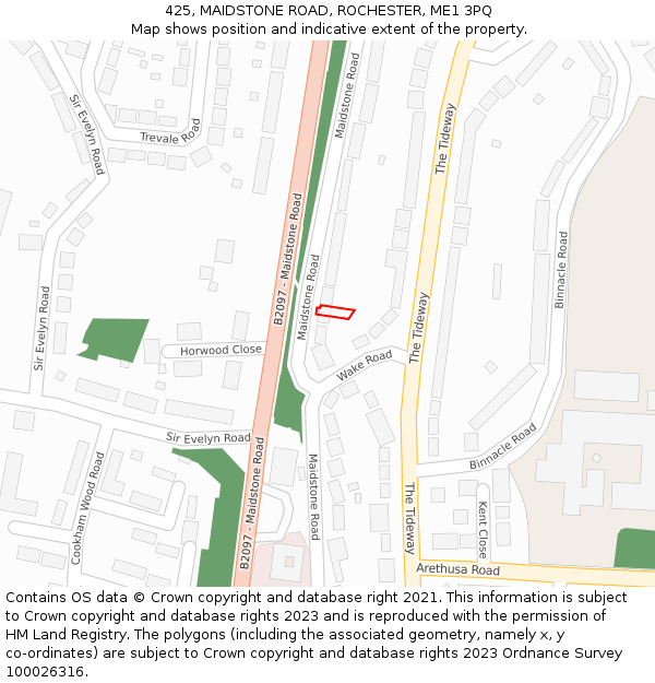 425, MAIDSTONE ROAD, ROCHESTER, ME1 3PQ: Location map and indicative extent of plot