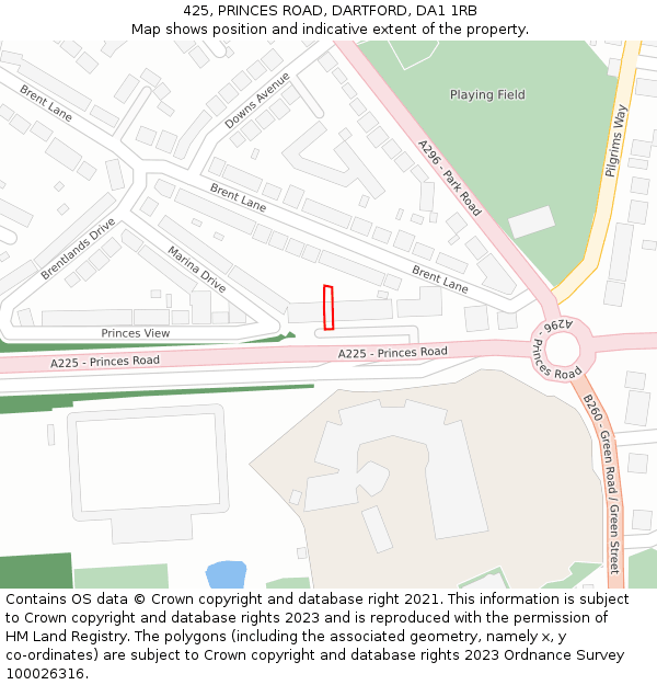 425, PRINCES ROAD, DARTFORD, DA1 1RB: Location map and indicative extent of plot