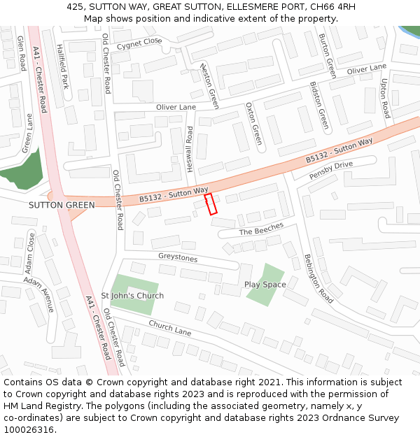 425, SUTTON WAY, GREAT SUTTON, ELLESMERE PORT, CH66 4RH: Location map and indicative extent of plot