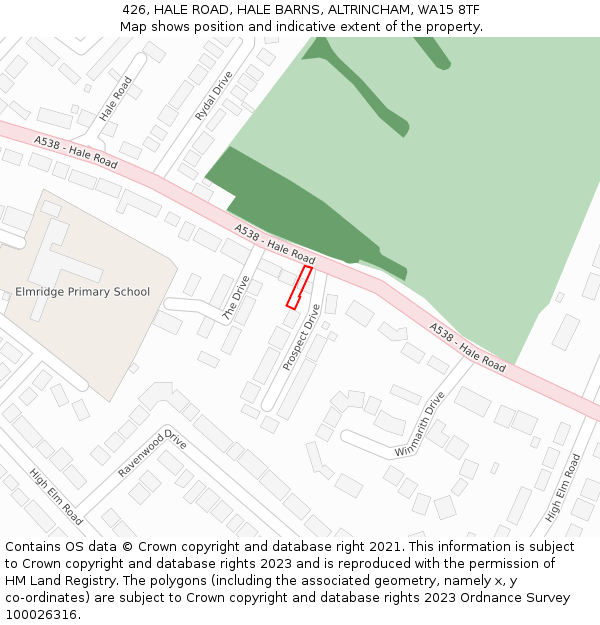 426, HALE ROAD, HALE BARNS, ALTRINCHAM, WA15 8TF: Location map and indicative extent of plot