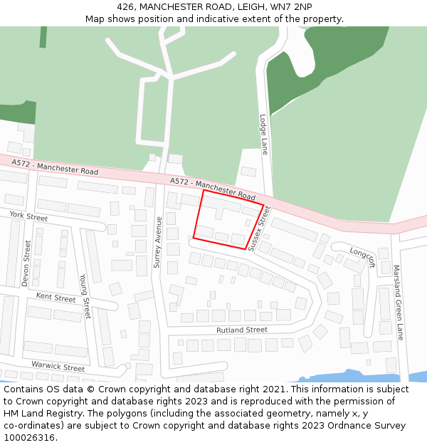 426, MANCHESTER ROAD, LEIGH, WN7 2NP: Location map and indicative extent of plot