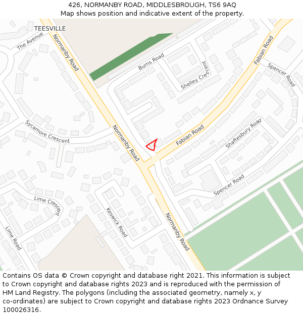 426, NORMANBY ROAD, MIDDLESBROUGH, TS6 9AQ: Location map and indicative extent of plot
