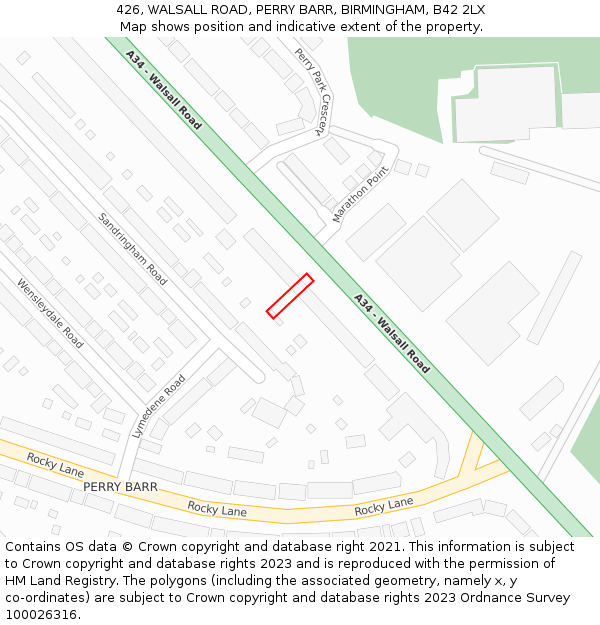 426, WALSALL ROAD, PERRY BARR, BIRMINGHAM, B42 2LX: Location map and indicative extent of plot