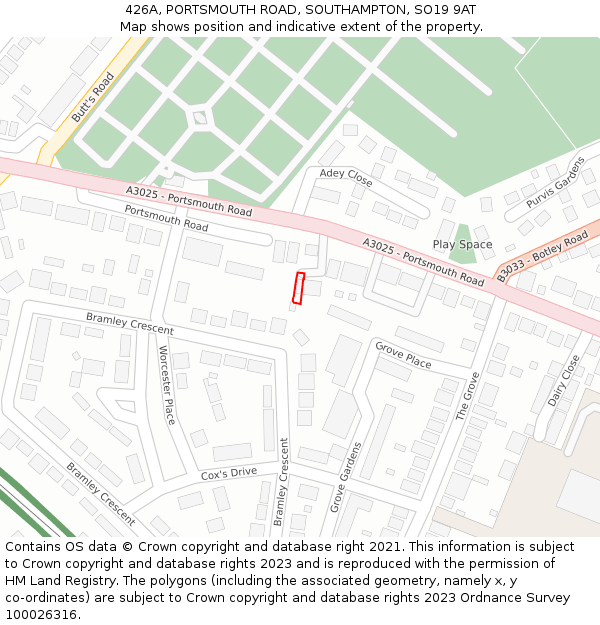 426A, PORTSMOUTH ROAD, SOUTHAMPTON, SO19 9AT: Location map and indicative extent of plot