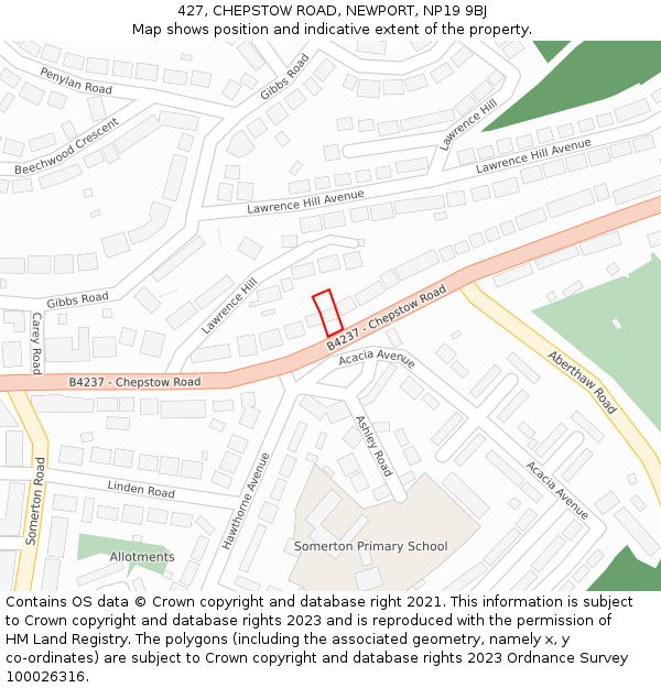 427, CHEPSTOW ROAD, NEWPORT, NP19 9BJ: Location map and indicative extent of plot
