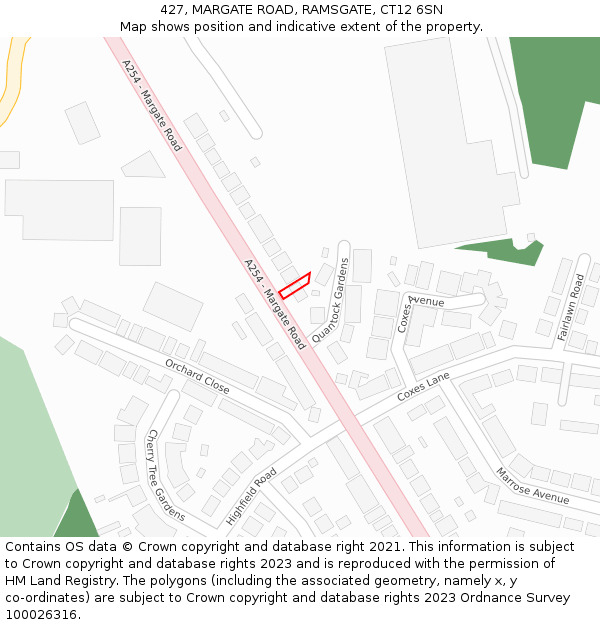 427, MARGATE ROAD, RAMSGATE, CT12 6SN: Location map and indicative extent of plot