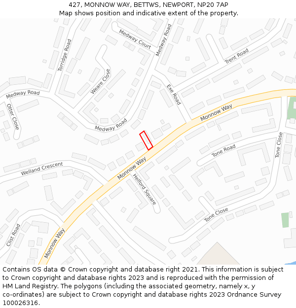 427, MONNOW WAY, BETTWS, NEWPORT, NP20 7AP: Location map and indicative extent of plot