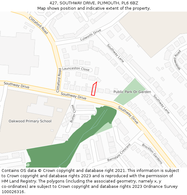 427, SOUTHWAY DRIVE, PLYMOUTH, PL6 6BZ: Location map and indicative extent of plot
